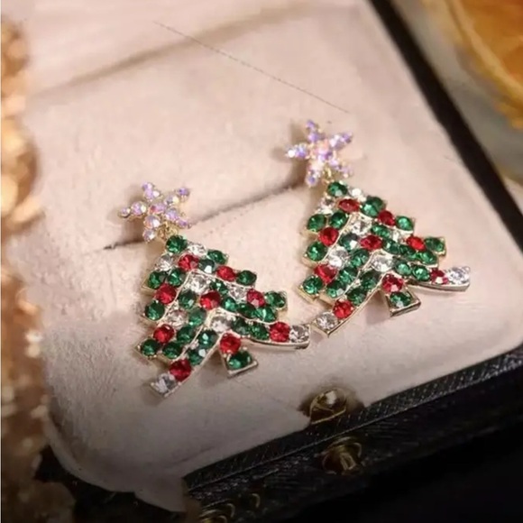 Christmas tree 🎄 earrings colorful stones - Picture 4 of 4
